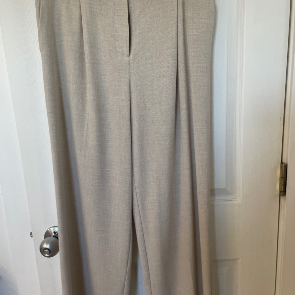 Rachel Zoe Tan Wide-Leg Trousers with Pleats